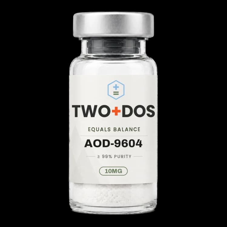 AOD-9604 research vial, lyophilized powder, TWO+DOS label