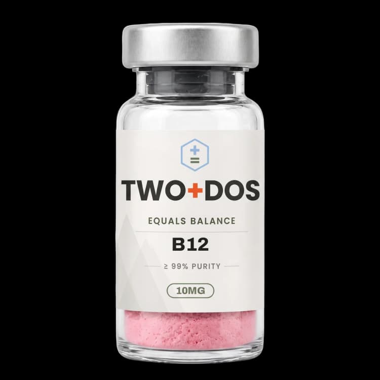 Vitamin B12 (methylcobalamin) research vial, lyophilized powder, TWO+DOS label