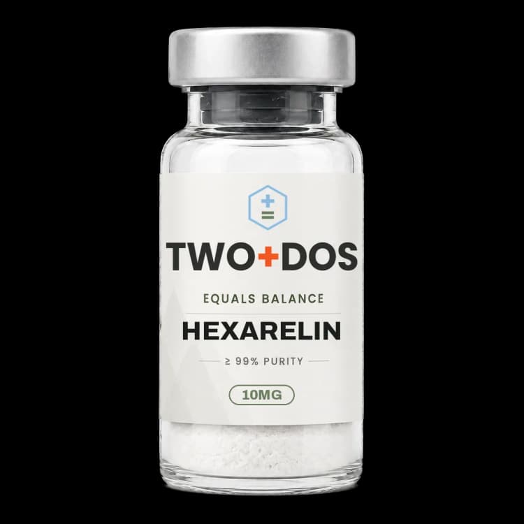 Hexarelin research vial, lyophilized powder, TWO+DOS label
