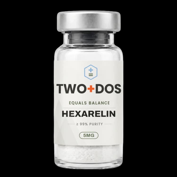 Hexarelin research vial, lyophilized powder, TWO+DOS label