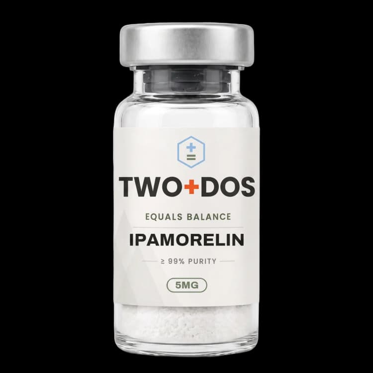 Ipamorelin research vial, lyophilized powder, TWO+DOS label