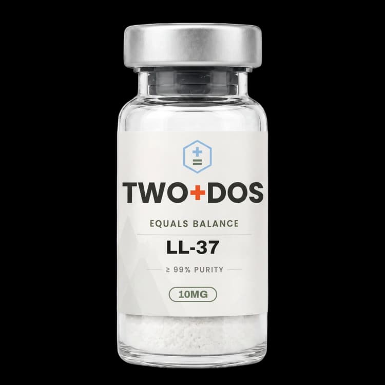 LL-37 (Cathelicidin) research vial, lyophilized powder, TWO+DOS label