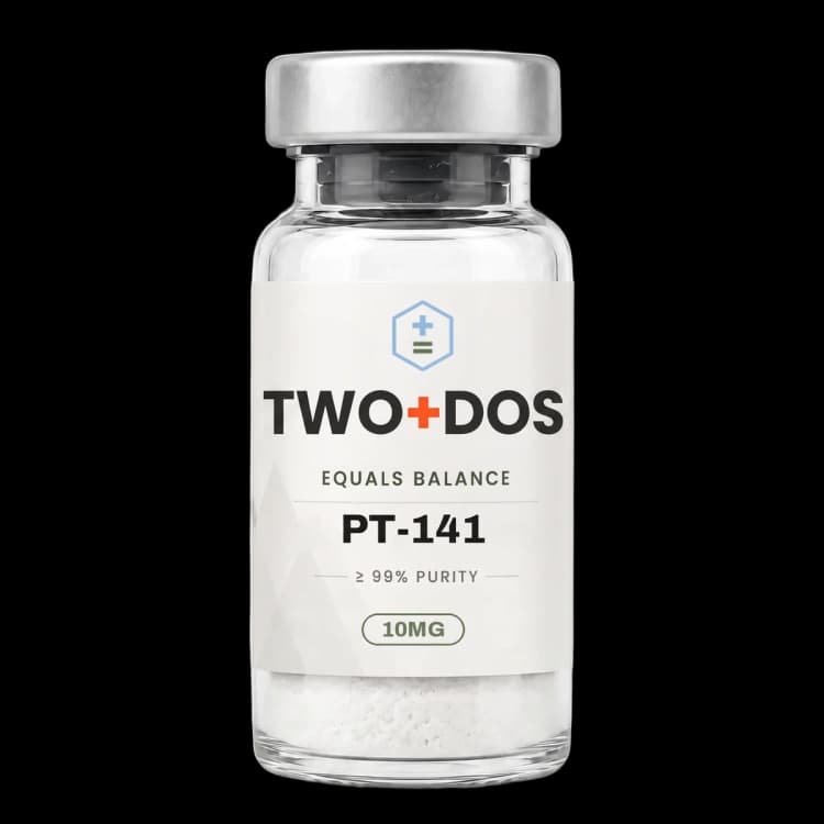PT-141 research vial, lyophilized powder, TWO+DOS label